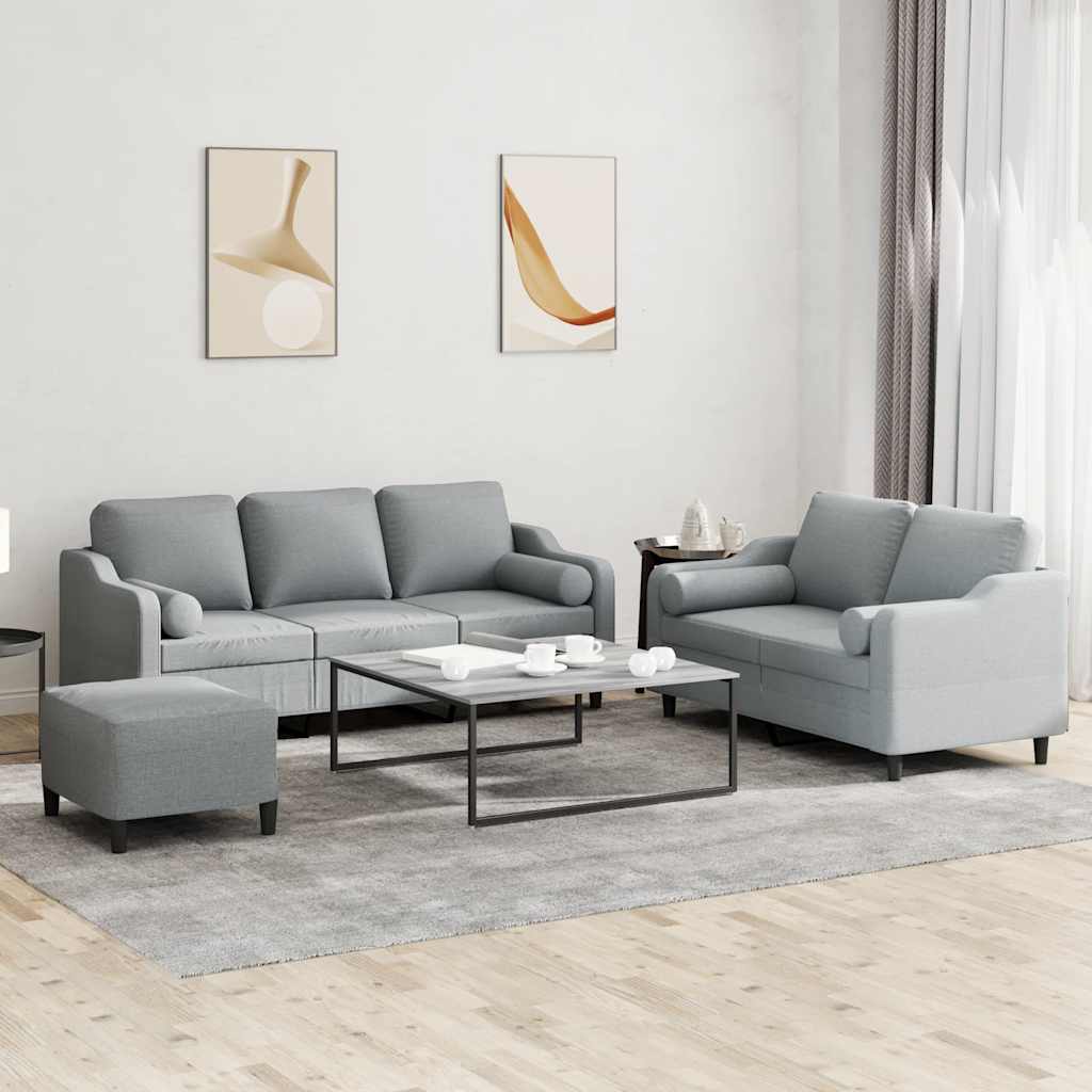 3-tlg. Sofagarnitur mit Kissen Braun Stoff