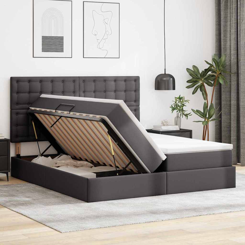 Bett mit Stauraum und LED Schwarz 180 x 200 cm Kunstleder