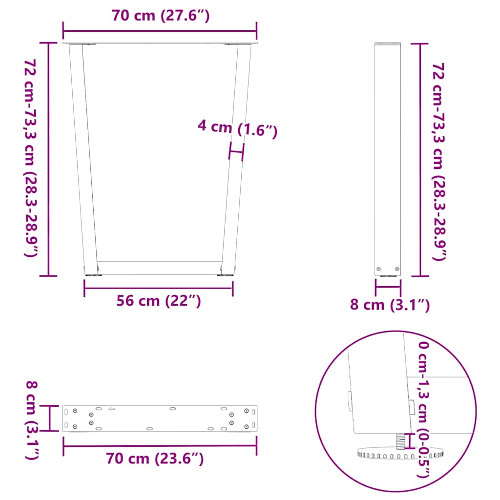Couchtischbeine V-Form 2 Stück Schwarz 30x(30-31,3) cm Stahl