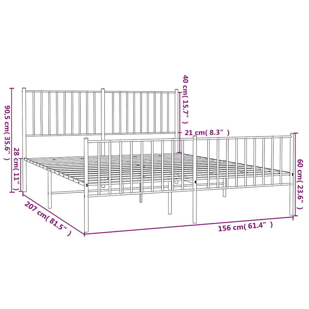 Bettgestell Metall Schwarz 75x190 cm