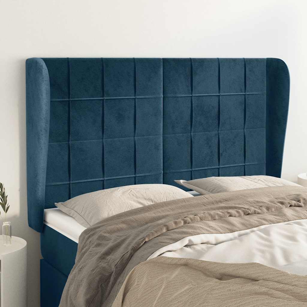 Kopfteil mit Ohren Dunkelblau 93x23x78/88 cm Samt
