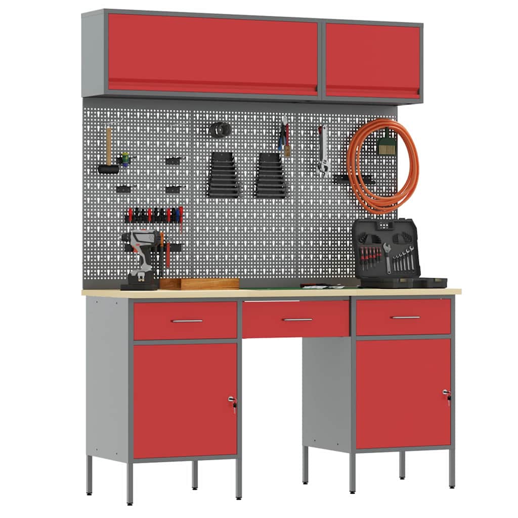 Arbeitsschrankset mit Schubladen mit Regal 8 pcs Grau