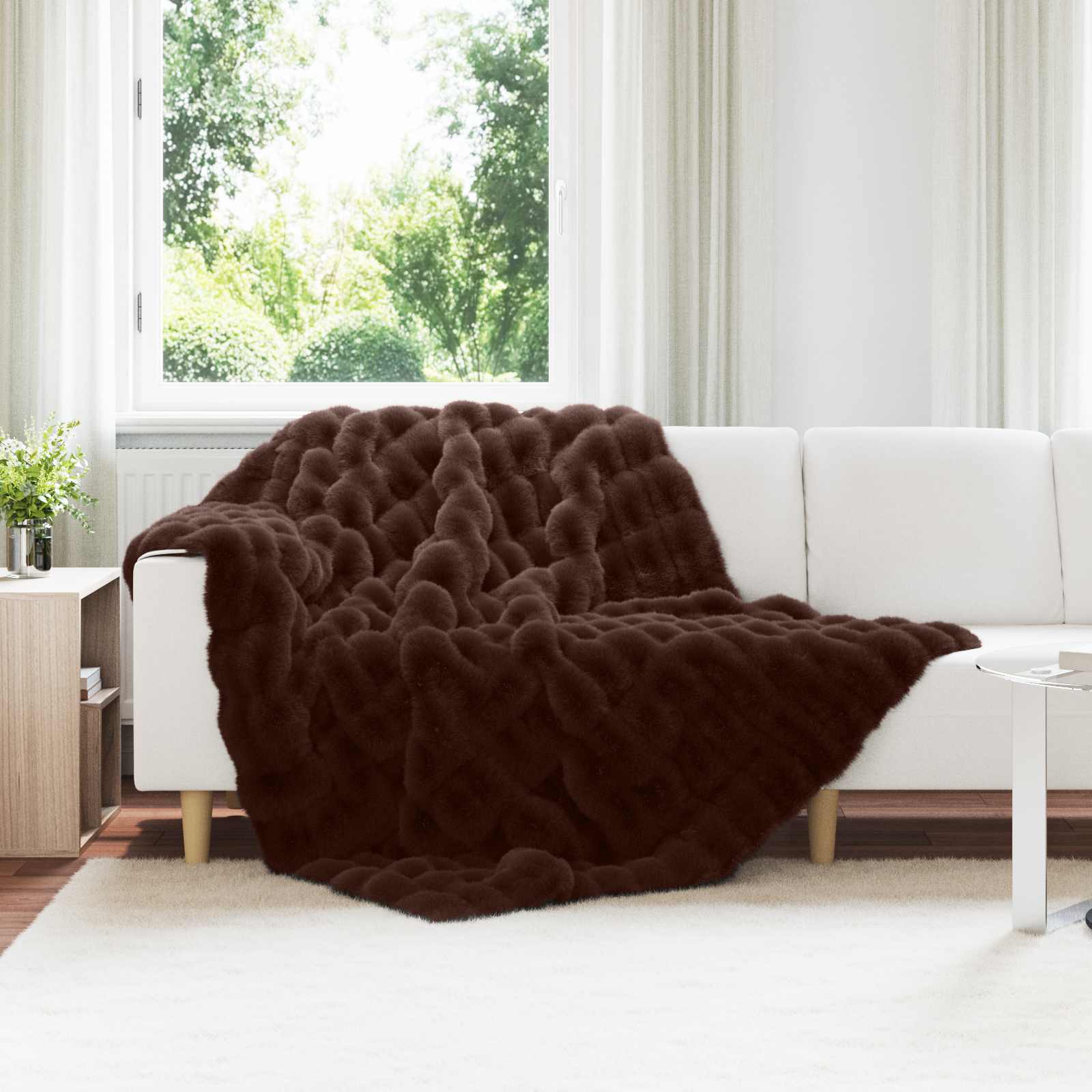 Rutschfeste Decke aus Kunstkaninchenfell Olite Beige Polyester