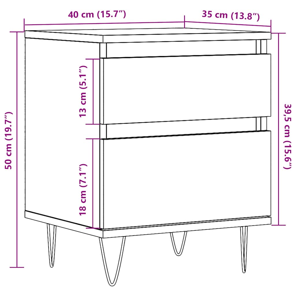Bettschrank Schwarz Eichen-Optik 40 x 35 x 50 cm Holzwerkstoff