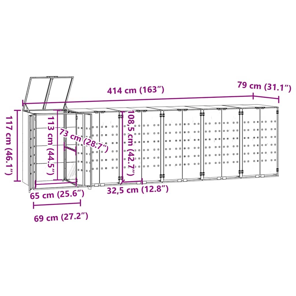 Mülltonnenbox für 2 Tonnen Schwarz 138x79x117 cm Stahl
