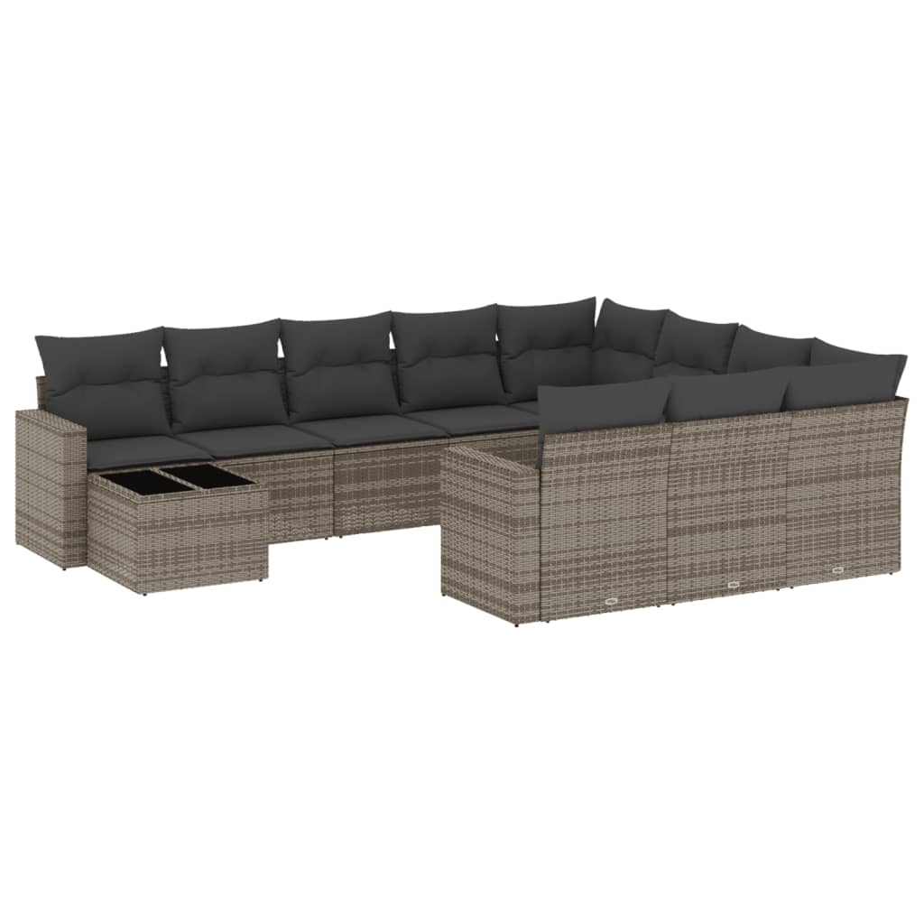 11-tlg. Garten-Sofagarnitur mit Kissen Schwarz Poly Rattan