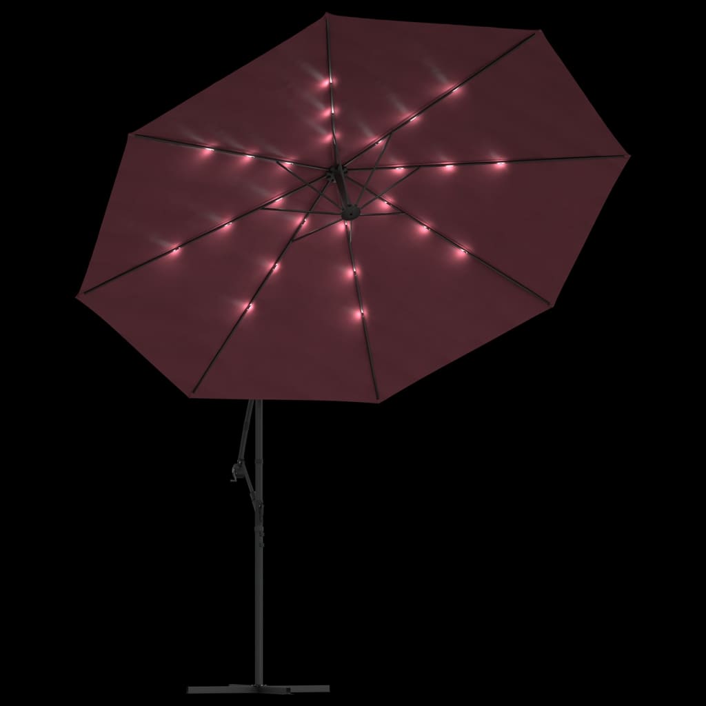 Ampelschirm mit LED-Beleuchtung und Stahl-Mast Weinrot