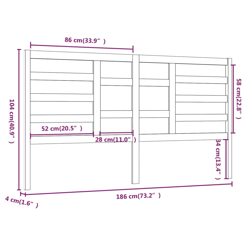 Bett-Kopfteil Grau 81x4x104 cm Massivholz Kiefer