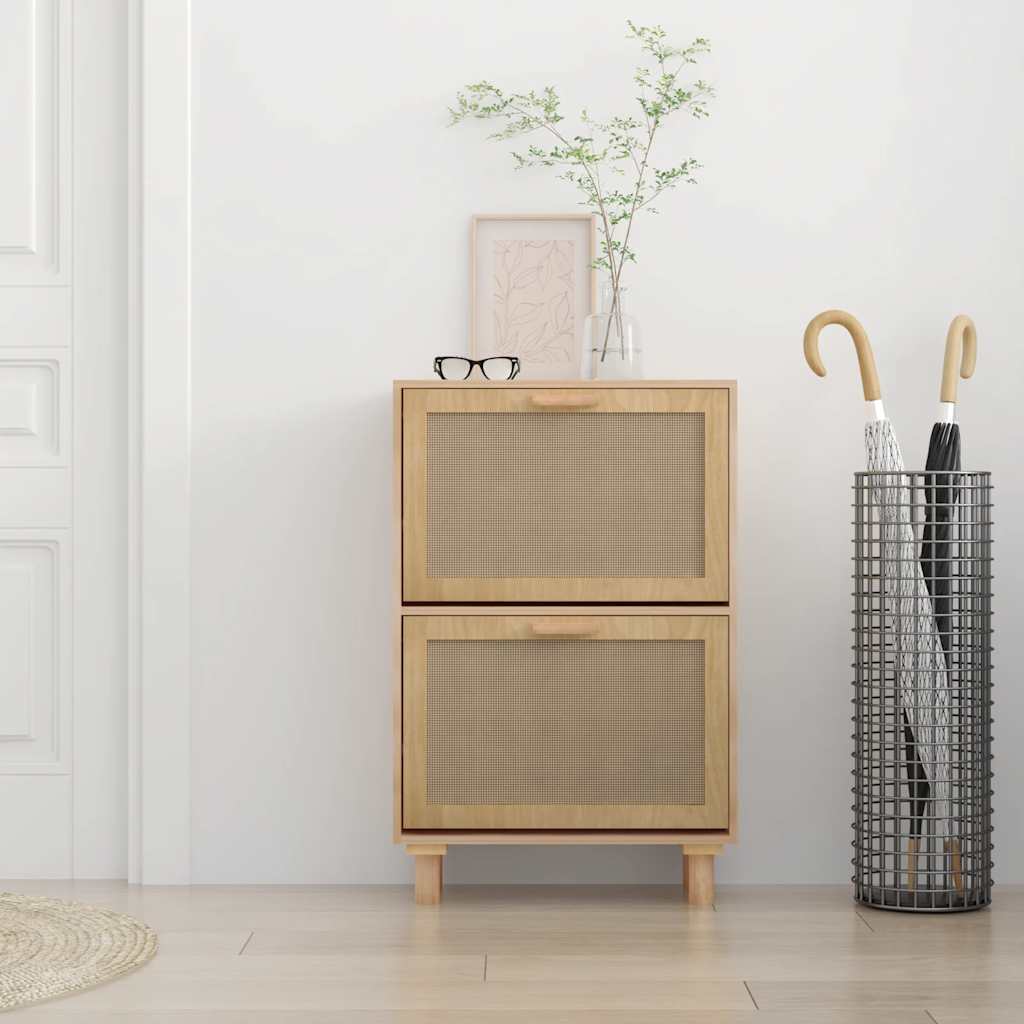 Schuhschrank Weiß 52x25x80 cm Holzwerkstoff & Rattan Natur