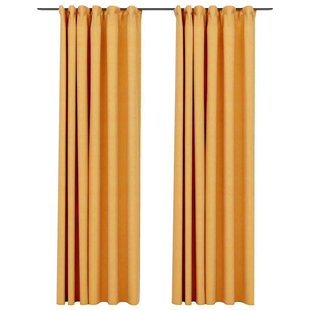 Verdunkelungsvorhänge Haken Leinenoptik 2Stk. Schwarz 140x175cm