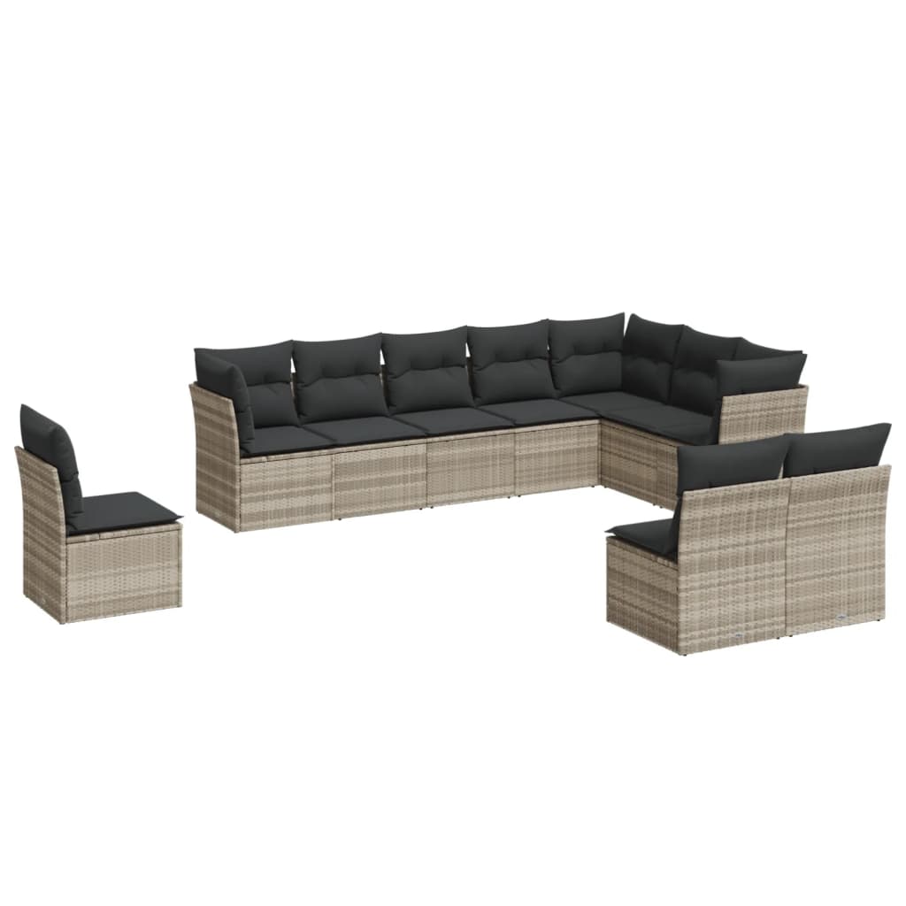 10-tlg. Garten-Sofagarnitur mit Kissen Schwarz Poly Rattan