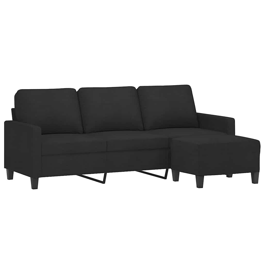 3-Sitzer-Sofa mit Hocker Creme 180 cm Stoff