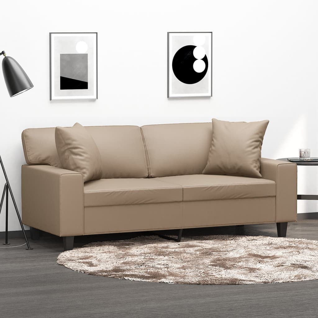 2-Sitzer-Sofa mit Zierkissen Creme 120 cm Kunstleder