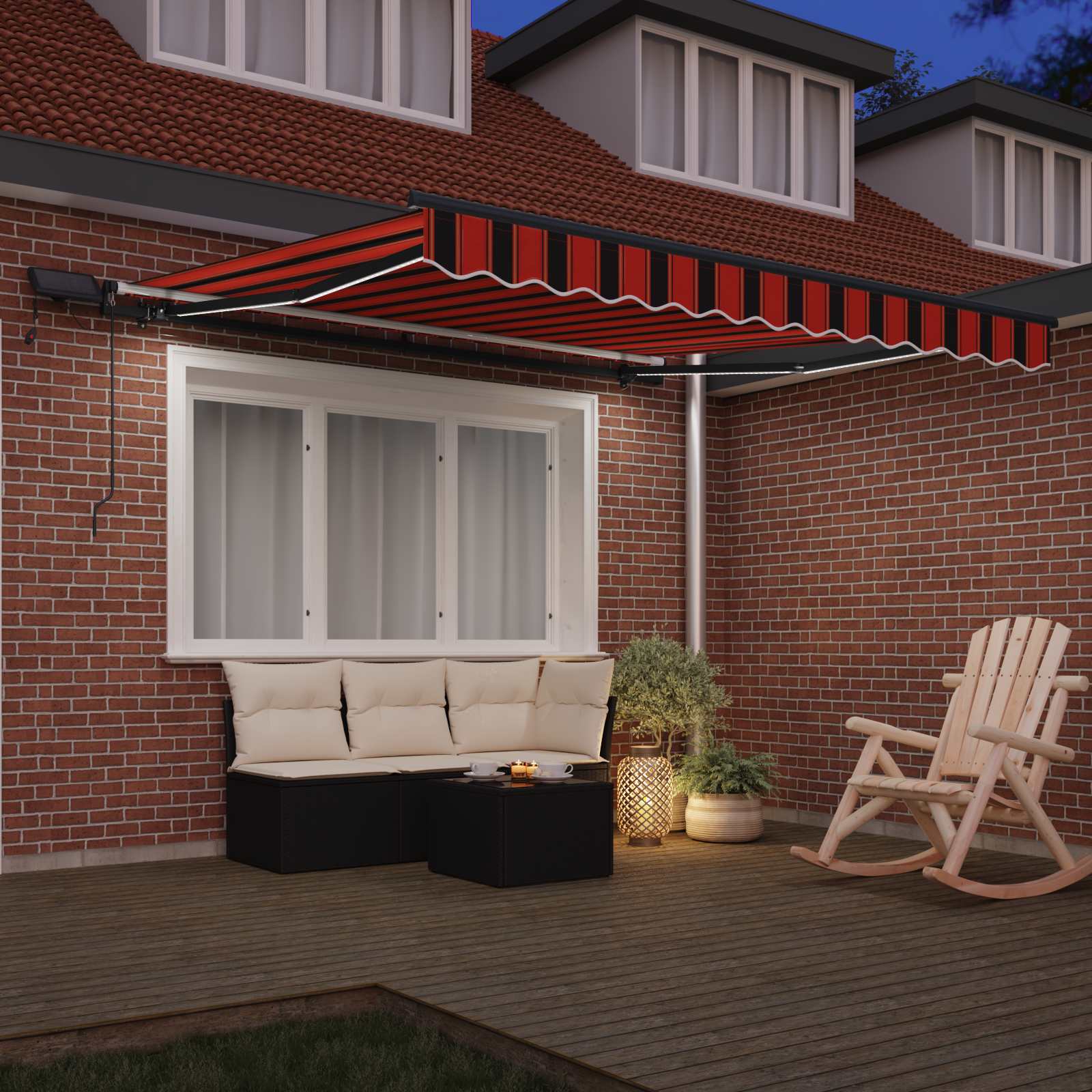 Markise Manuell Einziehbar mit LED 300x250 cm Blau und Weiß