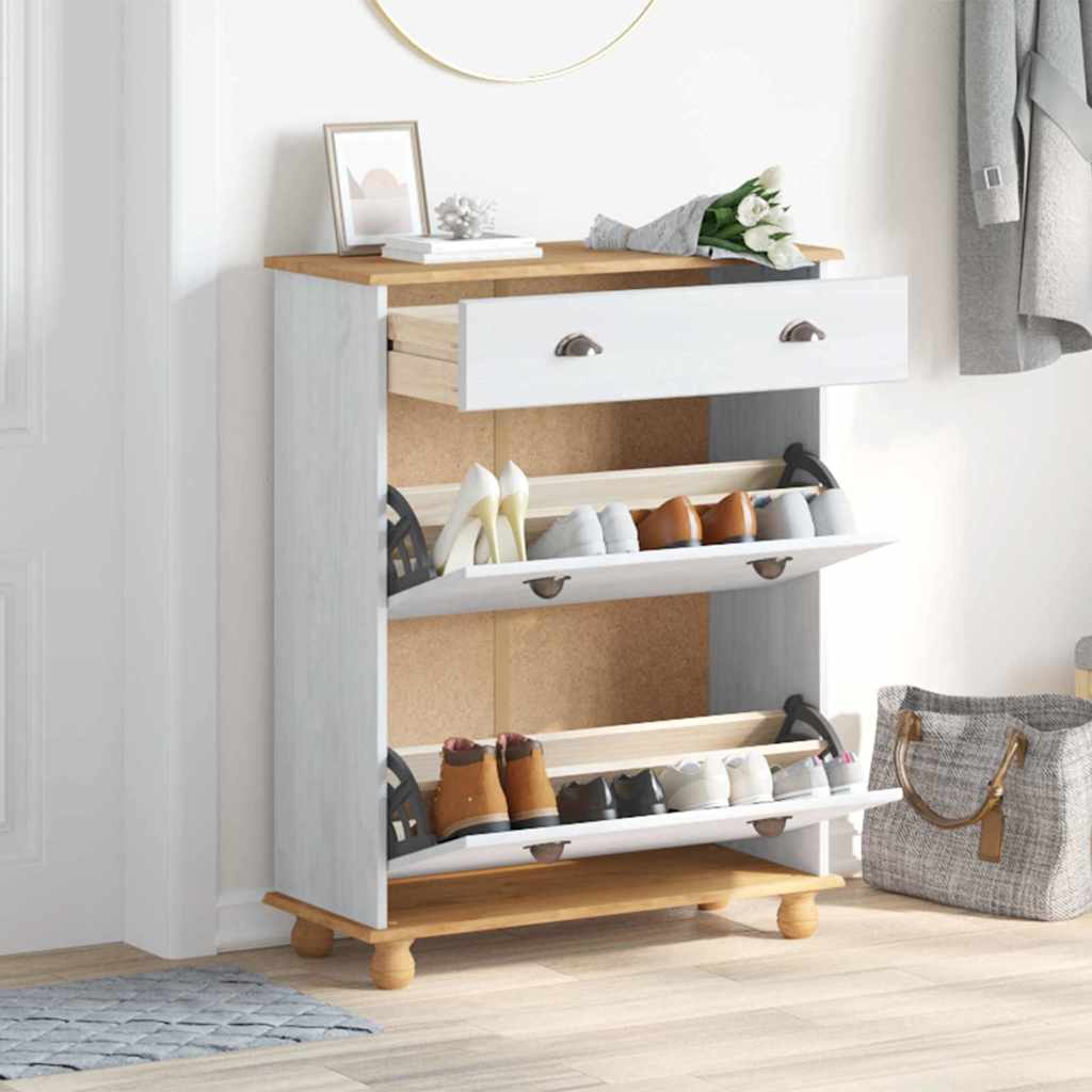 Schuhschrank ASKIM Braun 85 x 35 x 108 cm Massives Kiefernholz