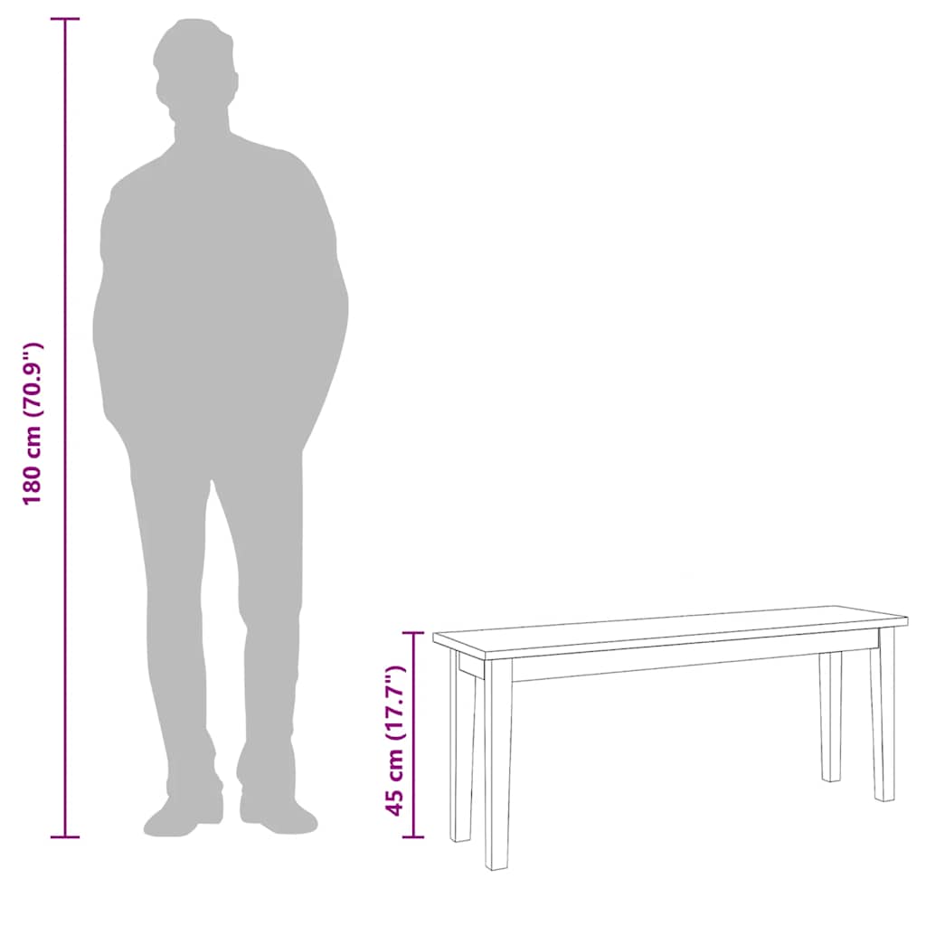 Bank 110 cm Braun Massivholz Gummibaum
