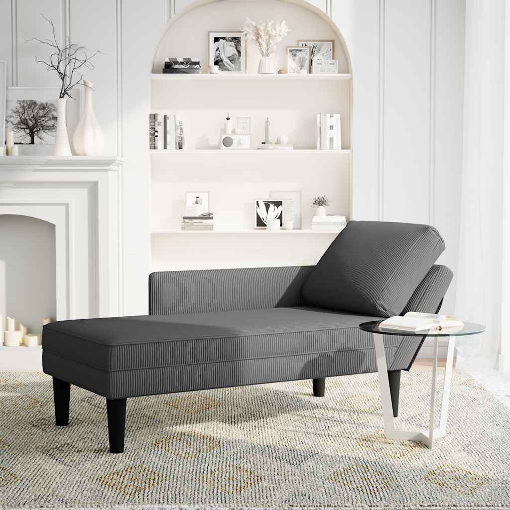 Chaiselongue mit Kissen Hellgrau Cordstoff