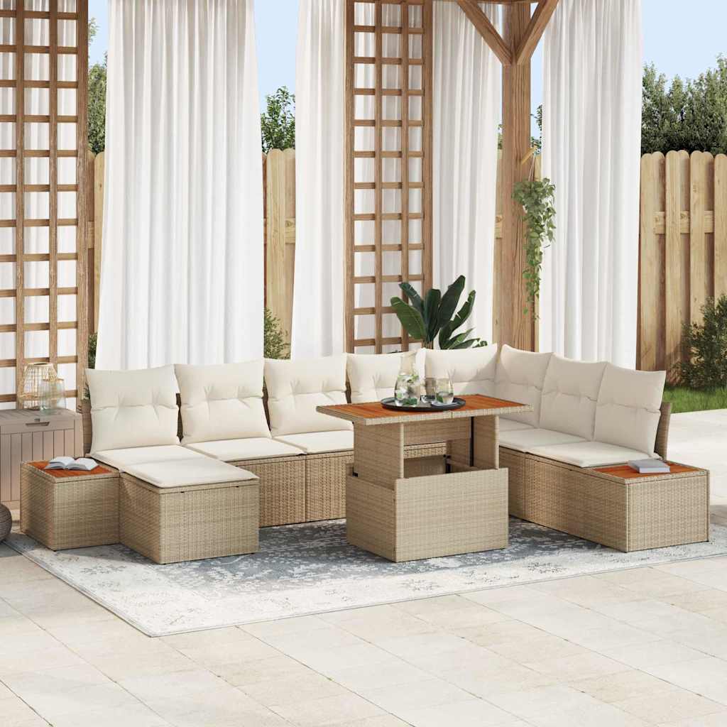 Garten Essgruppe mit Kissen 9 pcs Schwarz und Beige