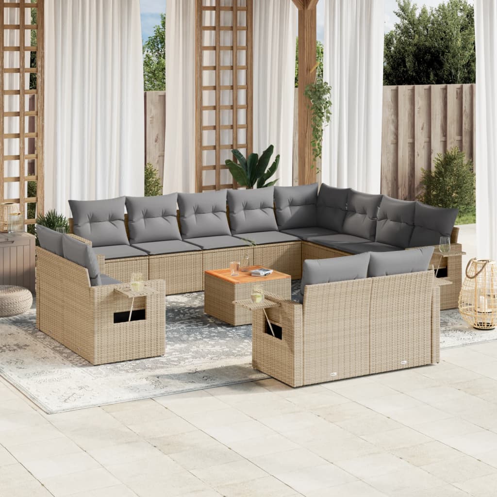13-tlg. Garten-Sofagarnitur mit Kissen Schwarz Poly Rattan