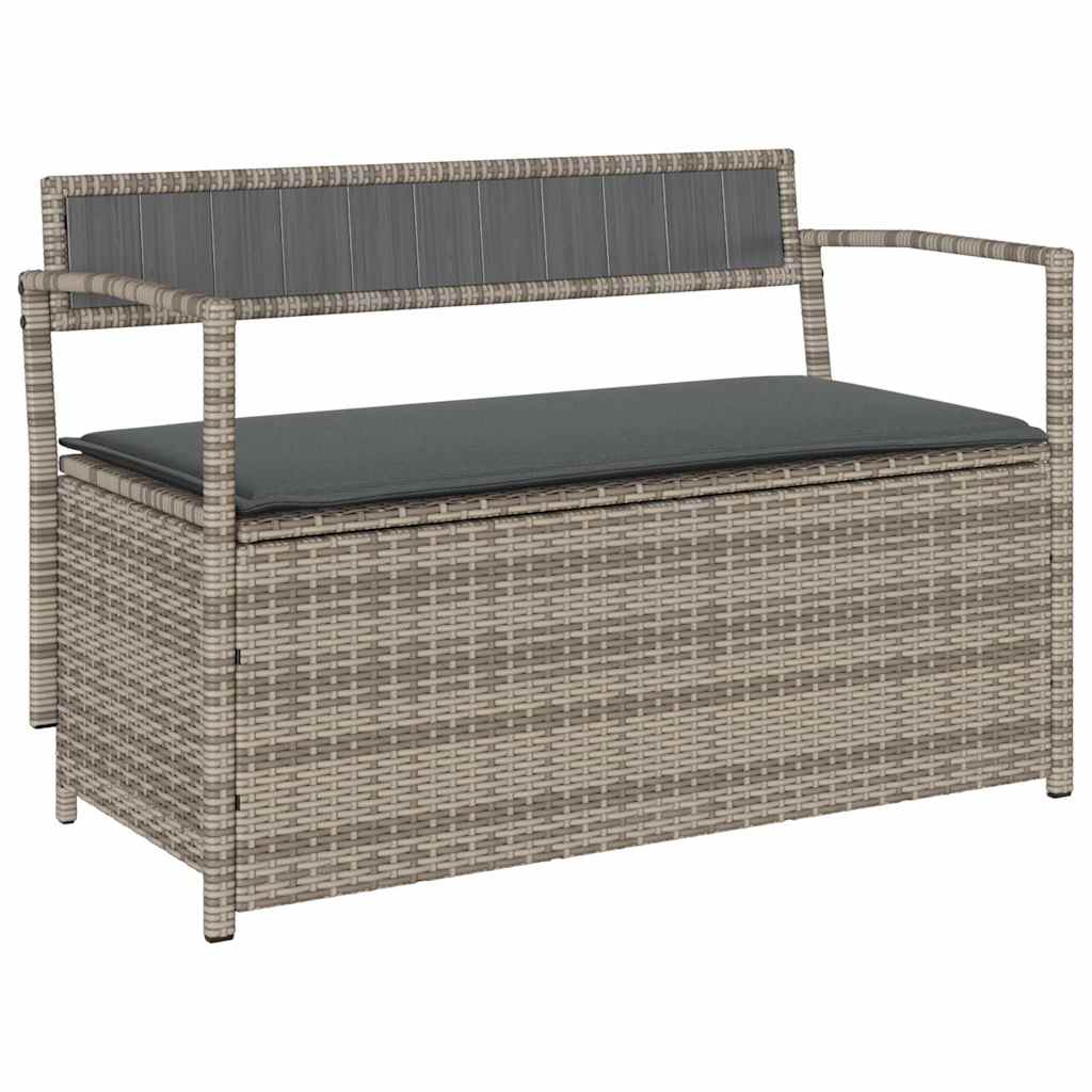 Gartenbank mit Stauraum und Kissen Schwarz Poly Rattan