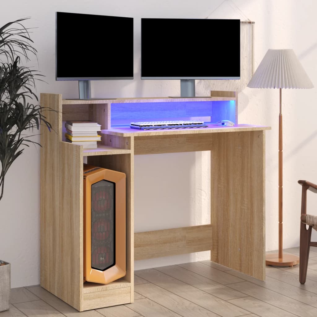 Schreibtisch mit LEDs Weiß 97x45x90 cm Holzwerkstoff