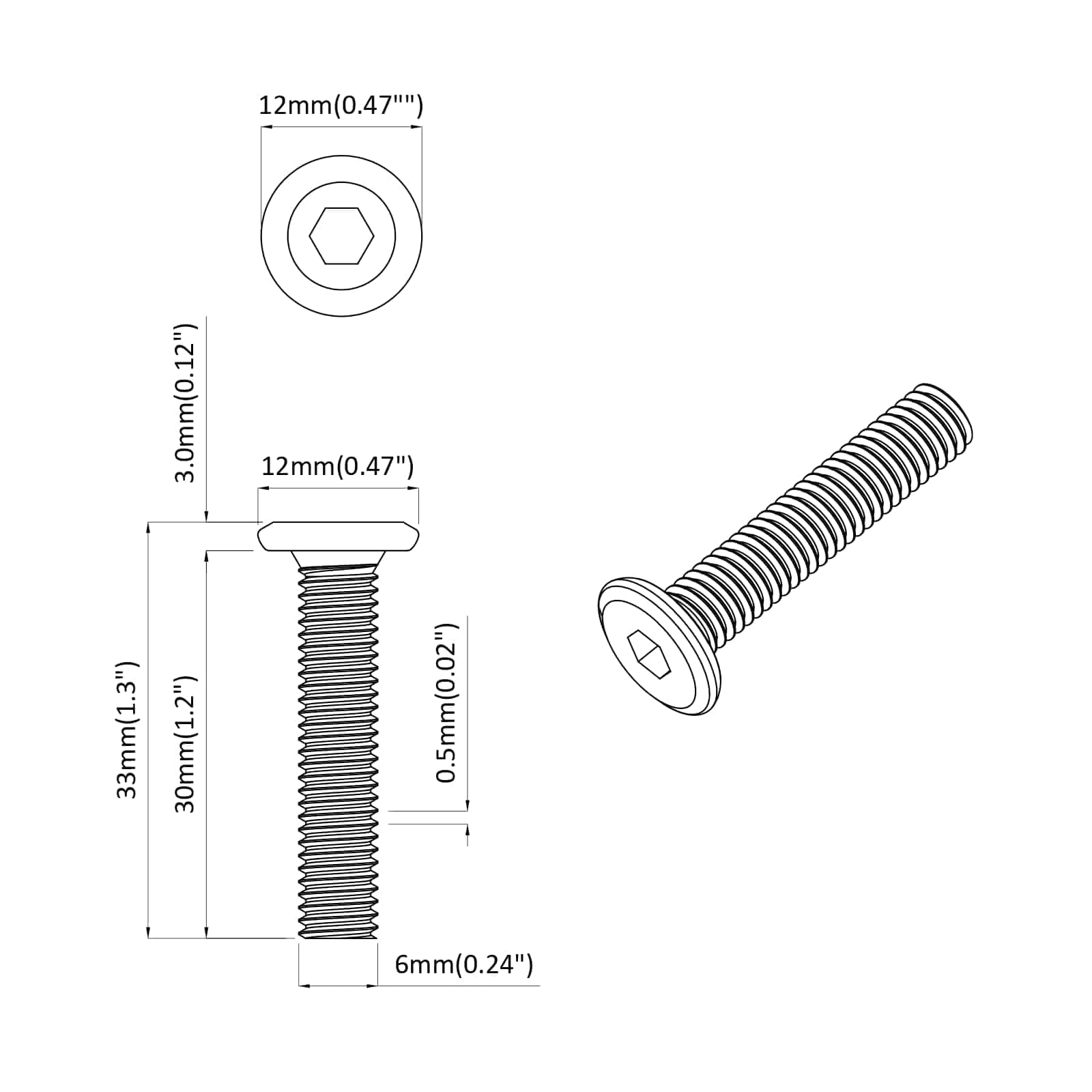 Schraube mit Sperre Uni 2 pcs Silber M6 x 12 mm Stahl