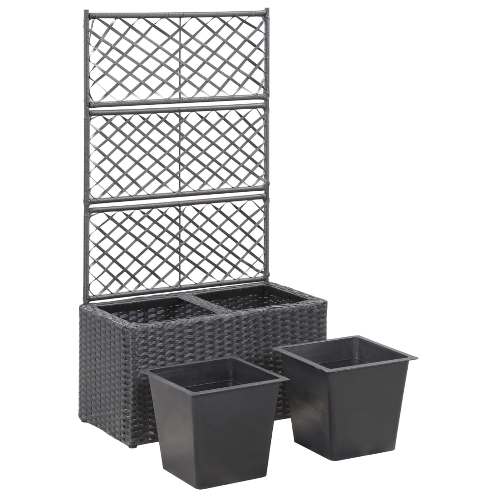 Hochbeet mit Rankgitter 1 Topf 30x30x107cm Poly Rattan Schwarz