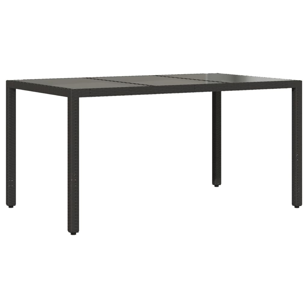 Gartentisch 150x90x75 cm Hartglas und Poly Rattan Schwarz