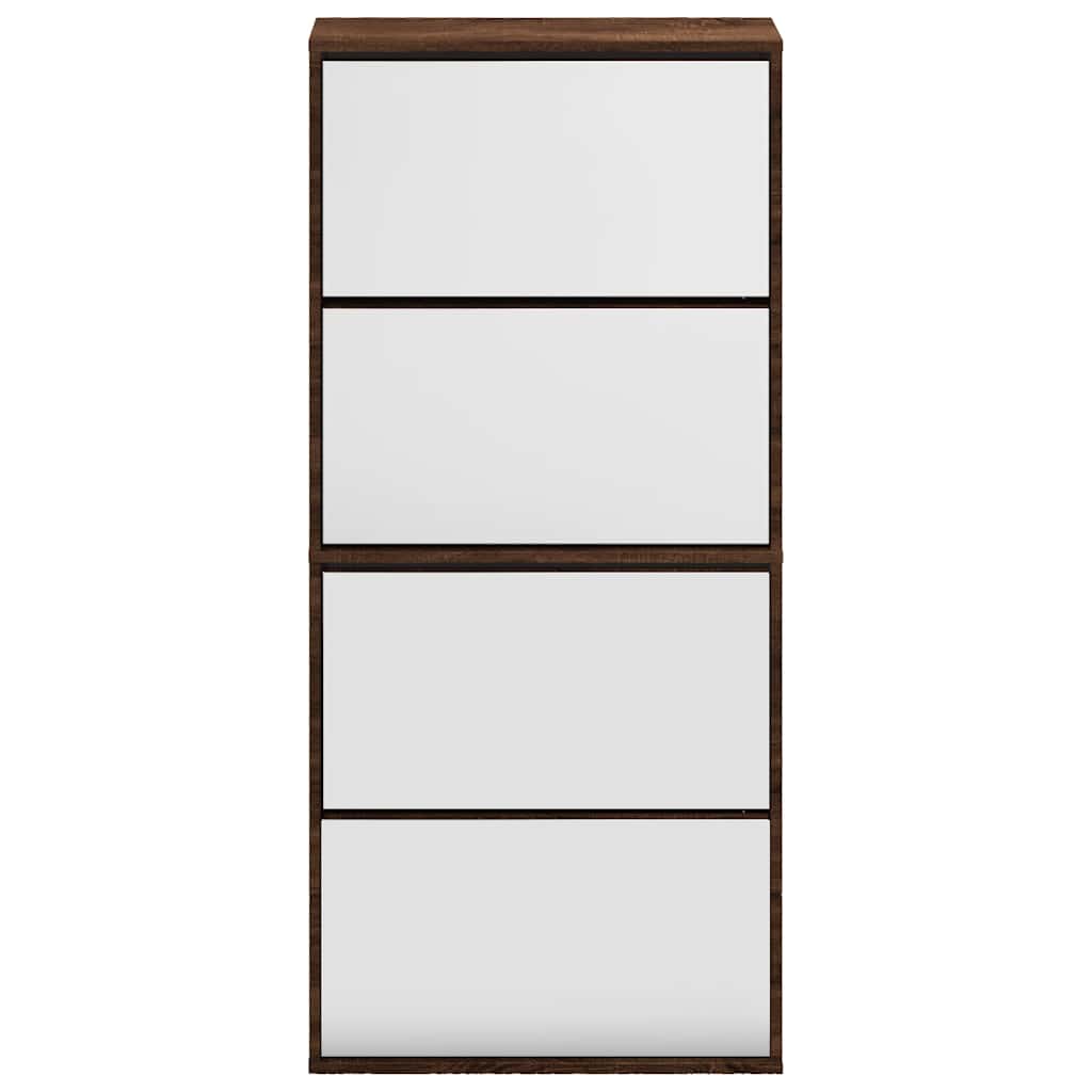 Schuhschrank mit 4 Fächern Spiegel Eiche 63×17×134 cm