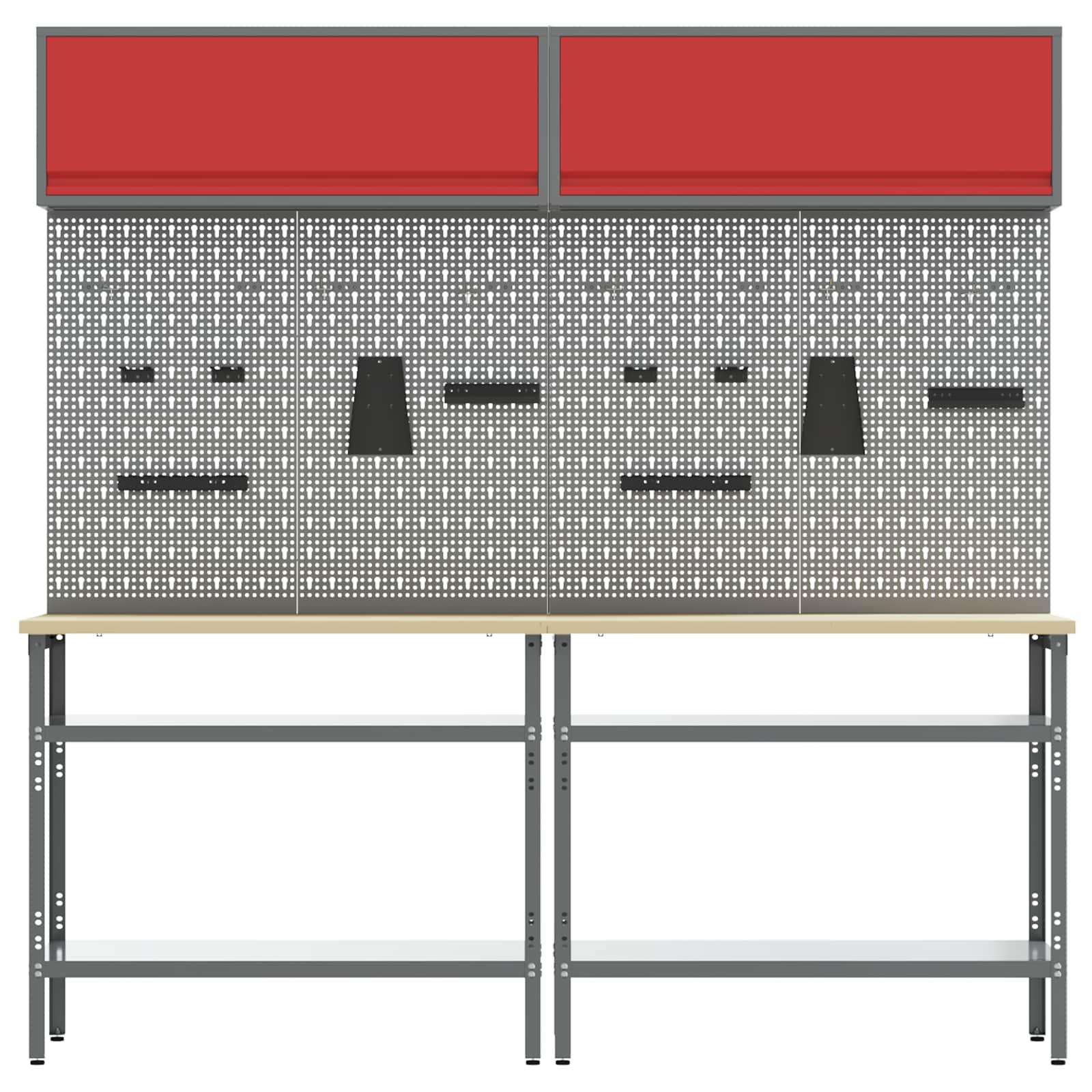 Werkbank-Set mit Schubladen 2 pcs Rot und Grau 200 x 55 x 85 cm