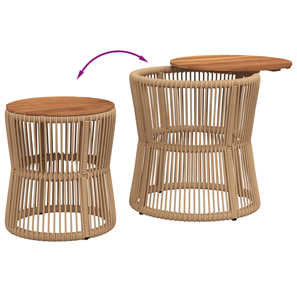 Garten-Beistelltische 2 Stk. mit Holzplatte Schwarz Poly Rattan