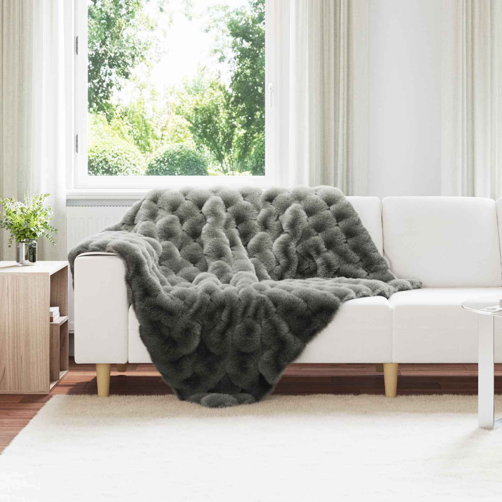 Rutschfeste Decke aus Kunstkaninchenfell Olite Beige Polyester