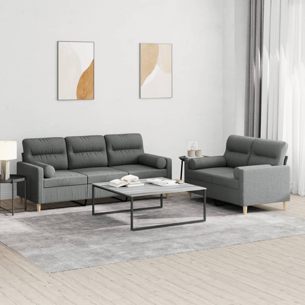 3-tlg. Sofagarnitur mit Kissen Taupe Stoff