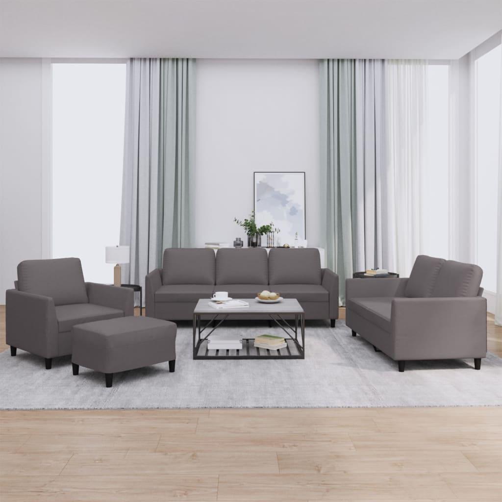 4-tlg. Sofagarnitur mit Kissen Creme Kunstleder