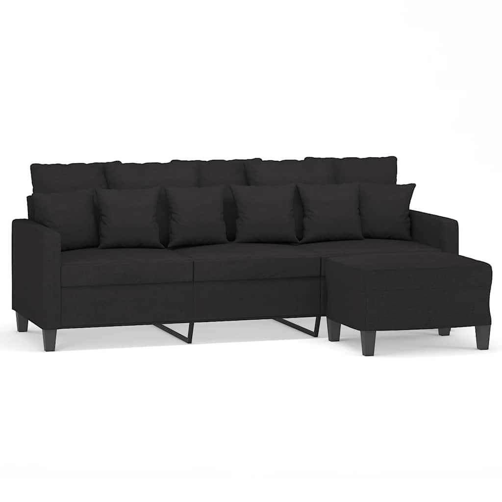 3-Sitzer-Sofa mit Hocker Creme 180 cm Stoff