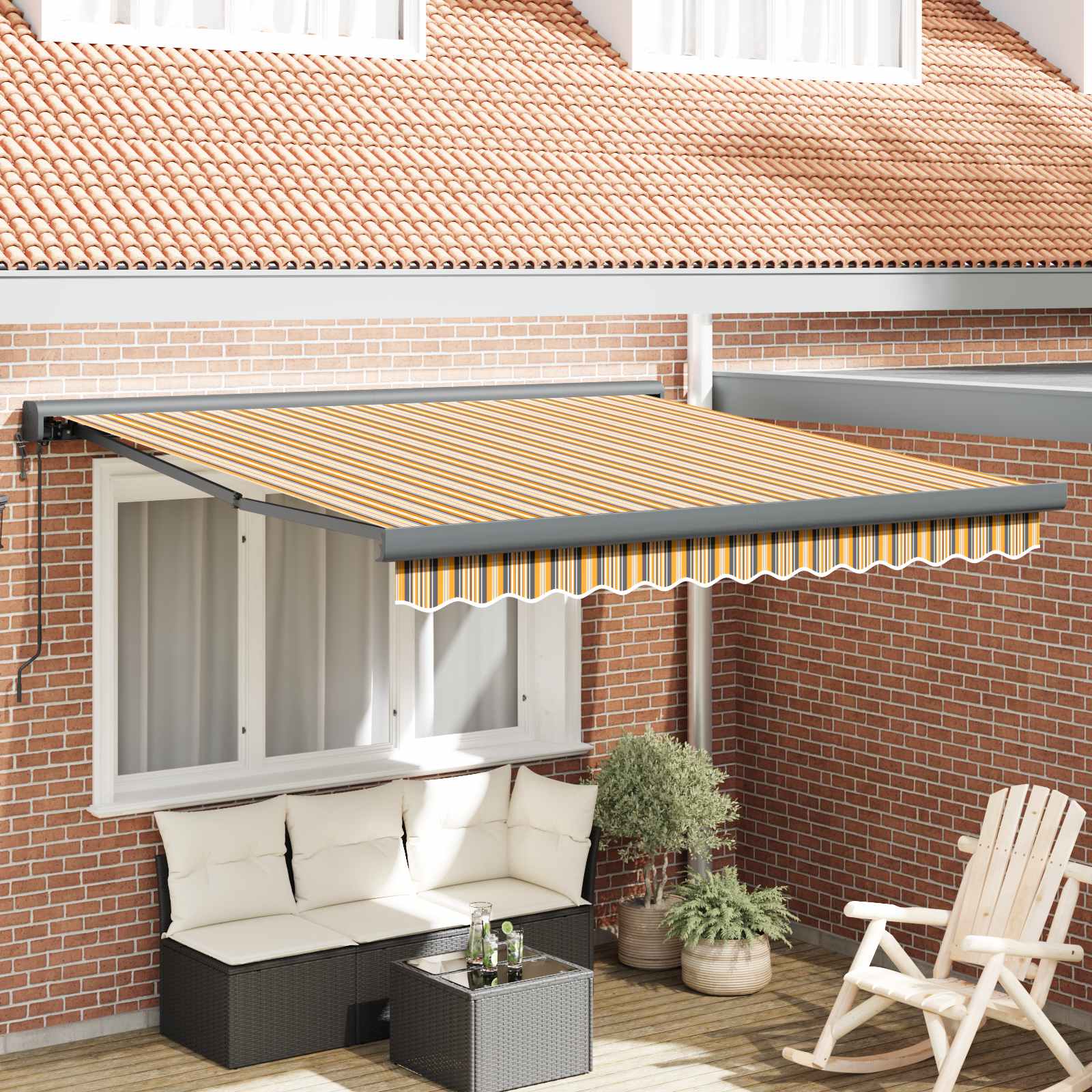 Markise Einziehbar Blau und Weiß 4x3 m Stoff und Aluminium
