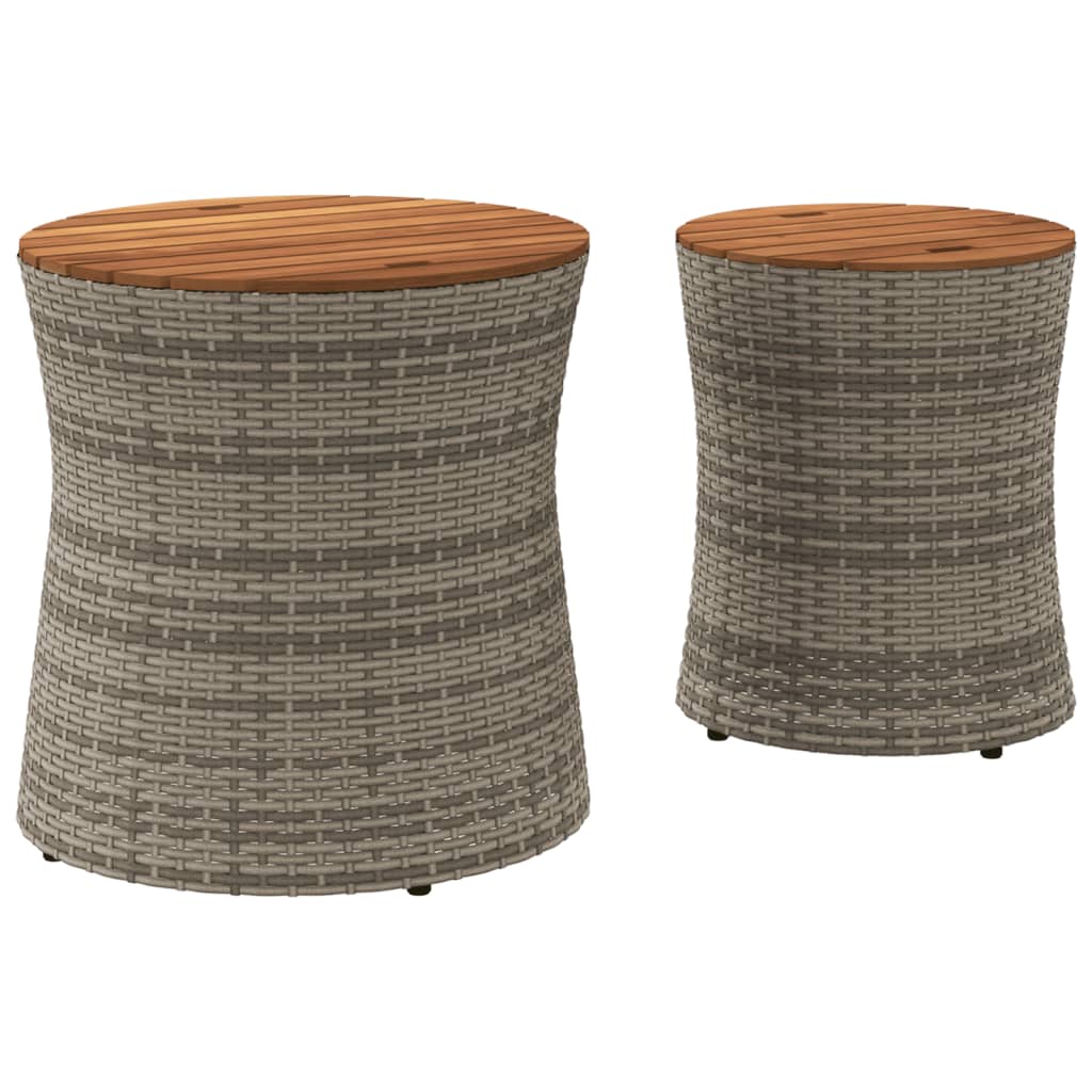 Garten-Beistelltische 2 Stk. mit Holzplatte Schwarz Poly Rattan