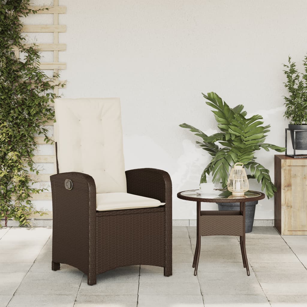 Gartensessel Verstellbar mit Kissen Schwarz Poly Rattan