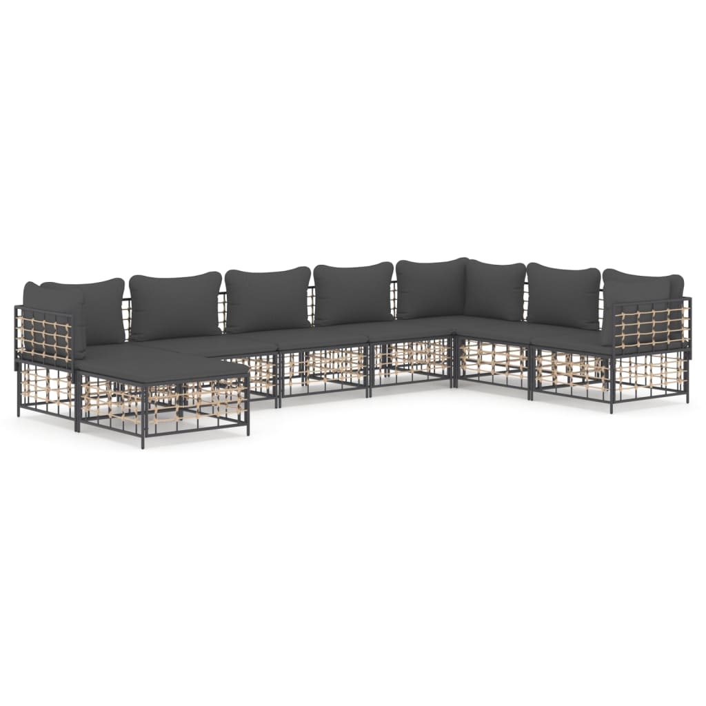 7-tlg. Garten-Lounge-Set mit Kissen Anthrazit Poly Rattan