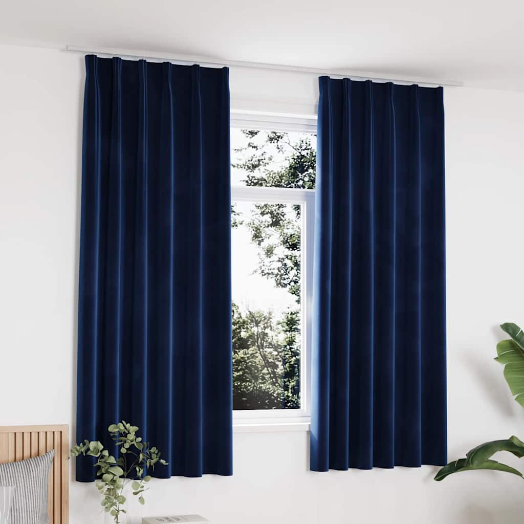 Verdunkelungsvorhänge mit Haken 2 Stk. Samt Schwarz 140x175 cm