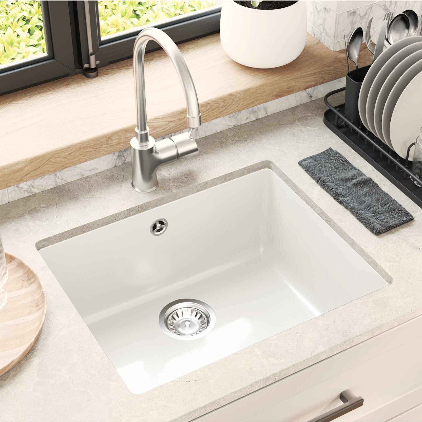 Waschbecken Schwarz 370 x 460 mm 80% Quarz und 20% Harz
