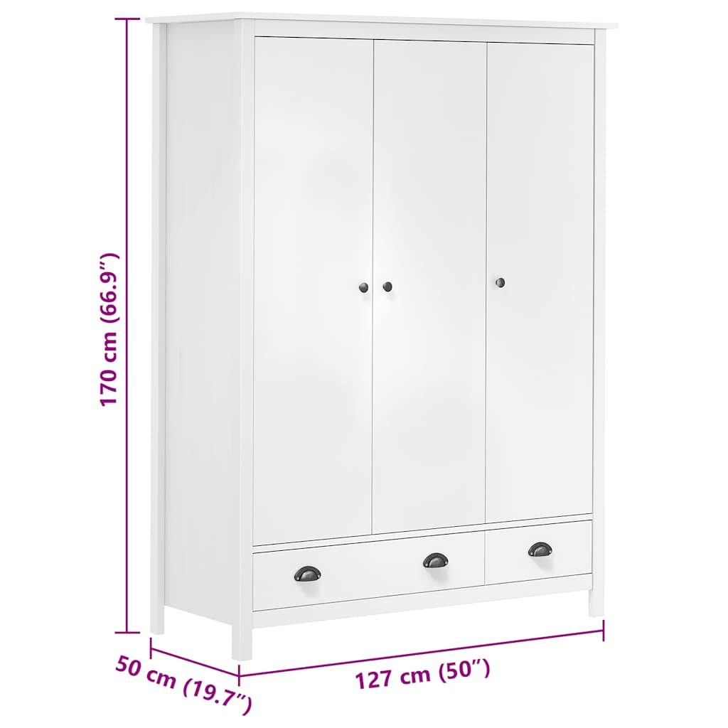 Kleiderschrank mit 3 Türen Hill 127x50x170cm Massivholz Kiefer