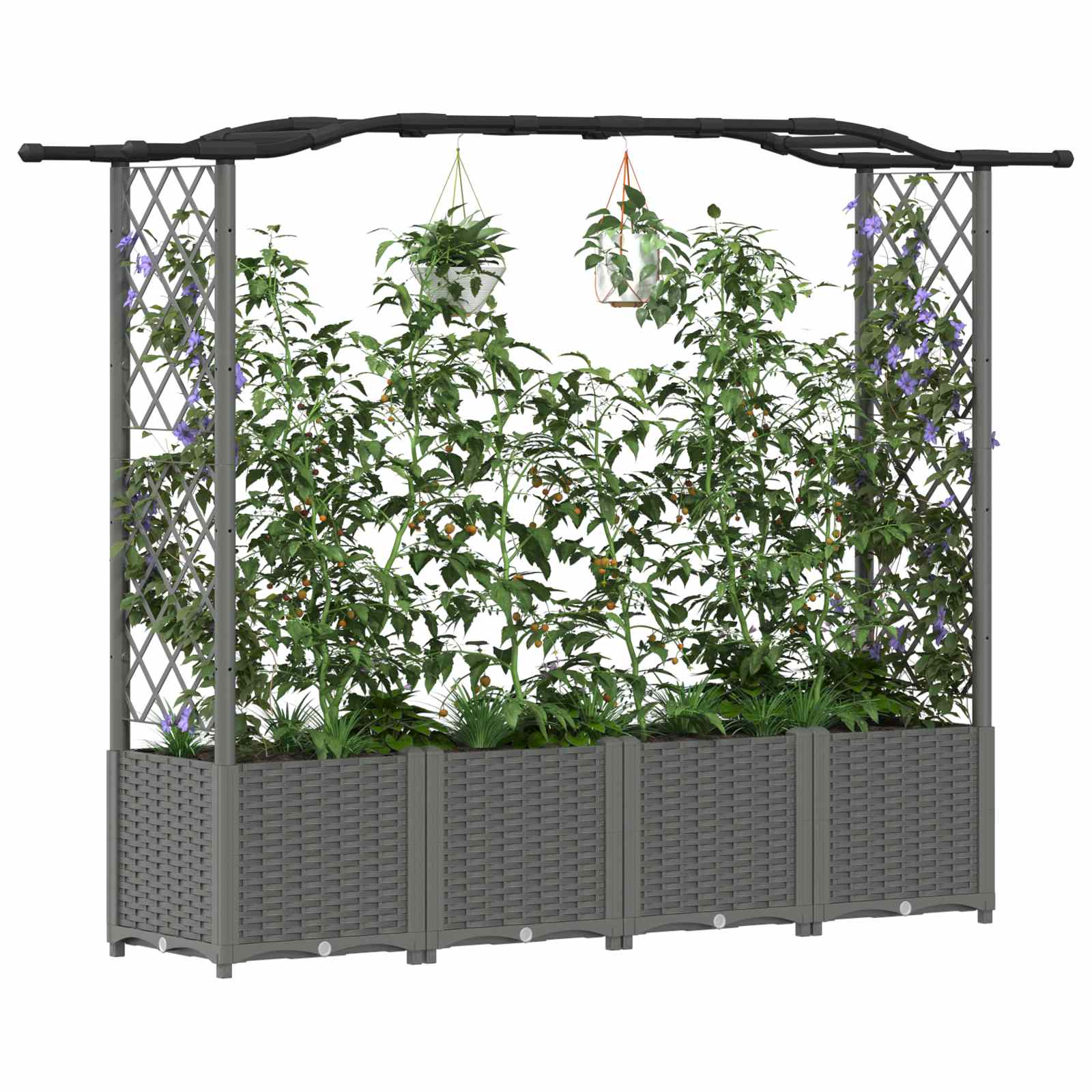 Hochbeet mit Rankgitter und Dach Braun 124 x 40 x 123 cm PP