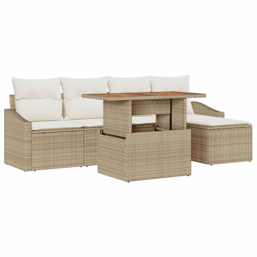 Garten Essgruppe mit Kissen 6 pcs Schwarz und Creme