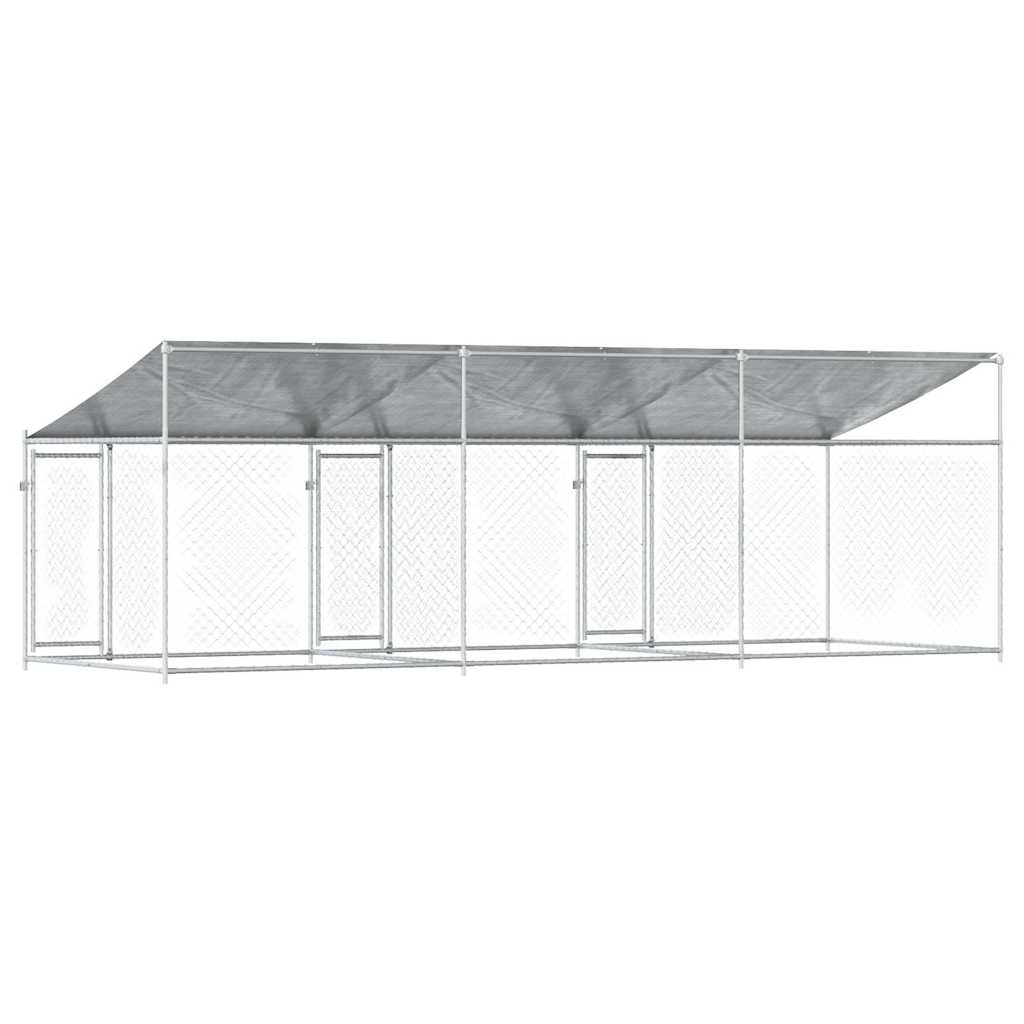 Hundezwinger mit Dach und Tür Grau 2x2x2 m Verzinkter Stahl