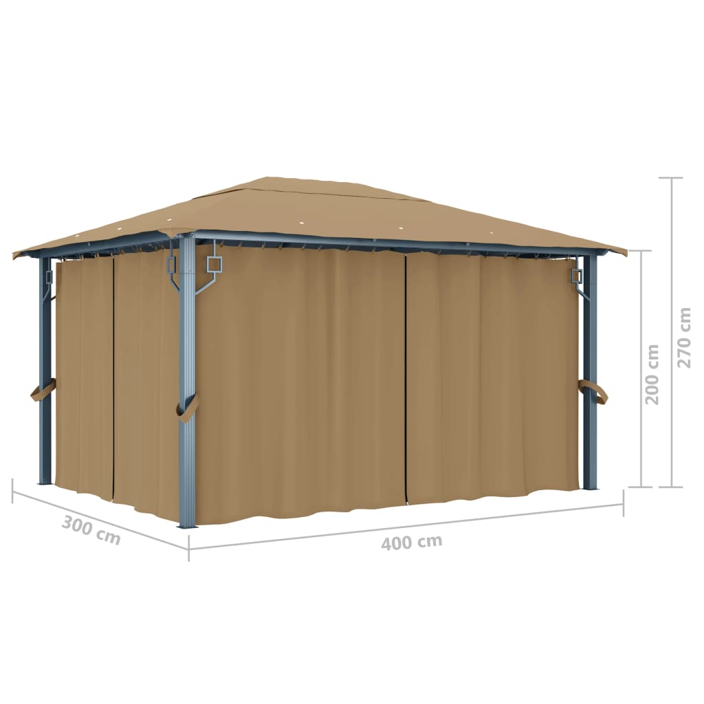 Pavillon mit Vorhang 300x300 cm Taupe Aluminium