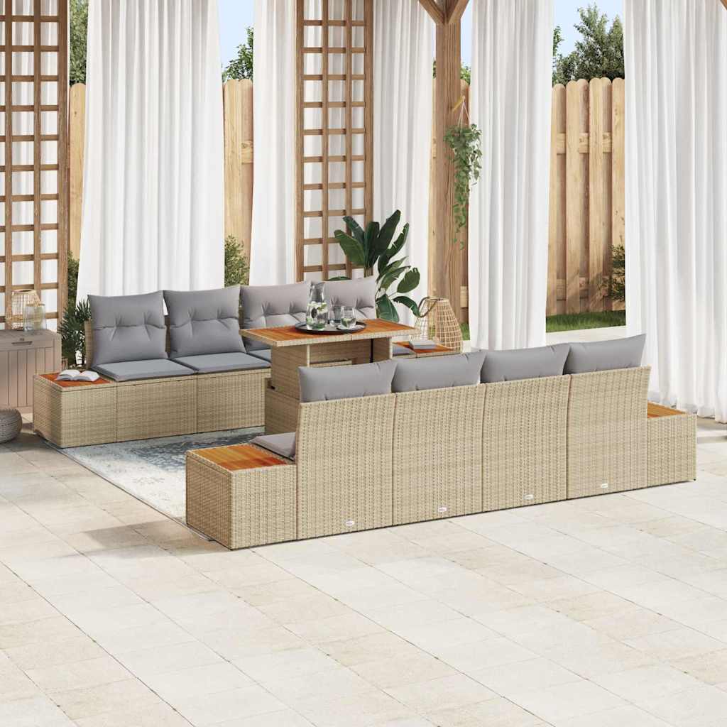Garten Essgruppe mit Kissen 9 pcs Schwarz und Beige