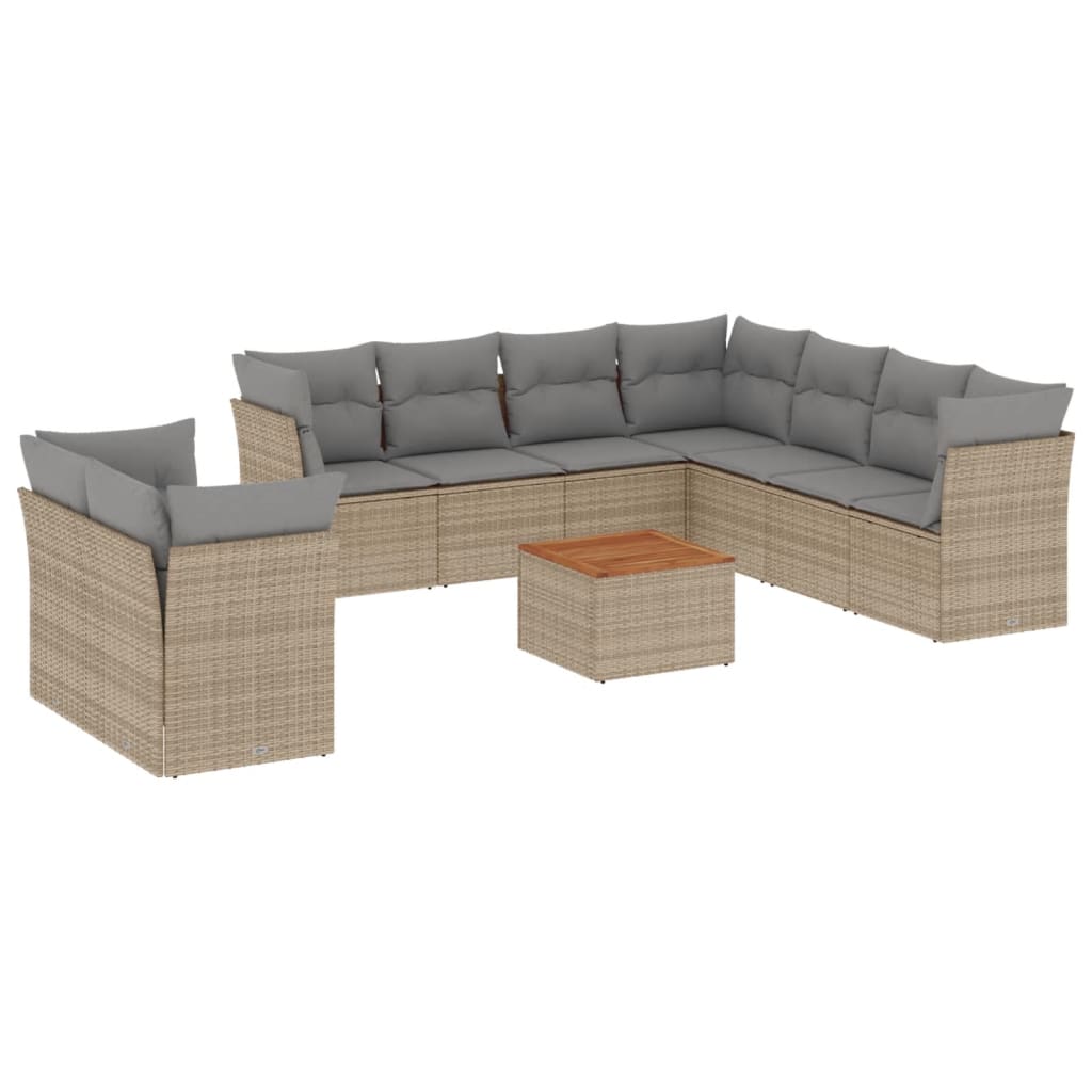 10-tlg. Garten-Sofagarnitur mit Kissen Schwarz Poly Rattan