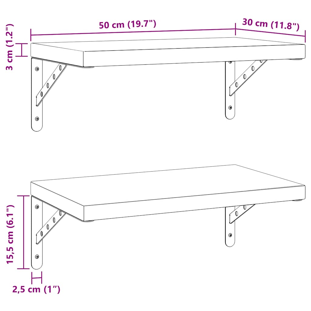Wandregale 2 Stk. 100x40 cm Silbern Edelstahl