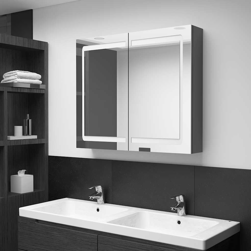 LED-Spiegelschrank fürs Bad Betongrau 80x12x68 cm